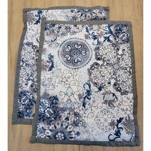 Jennifer Adams Home 2 Standard Sz Double‎ Sided Blue Tan Decorative Pillow Shams